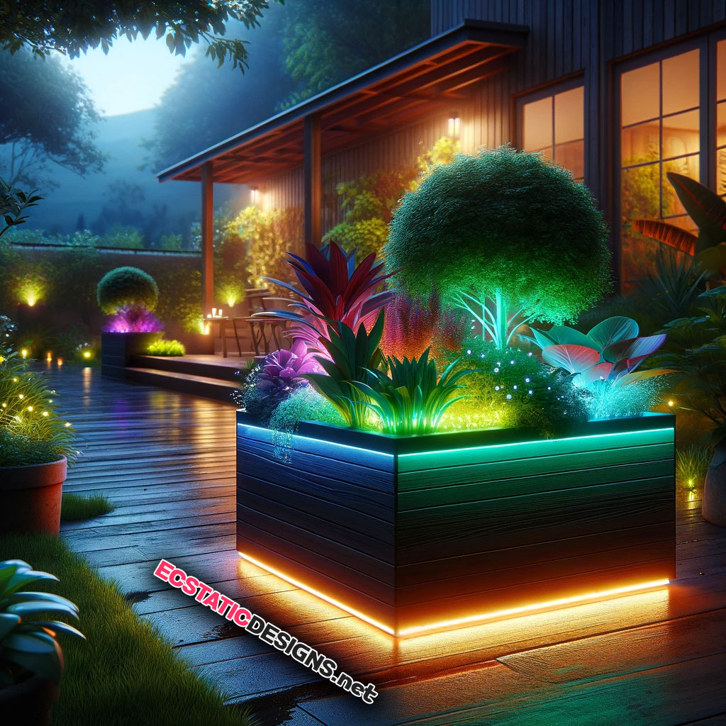LED glowing garden boxes vibrant backyard