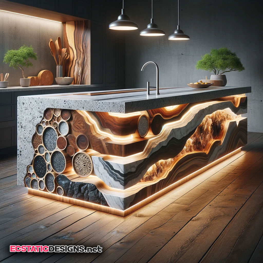 out of this world led wood stone epoxy island for kitchen