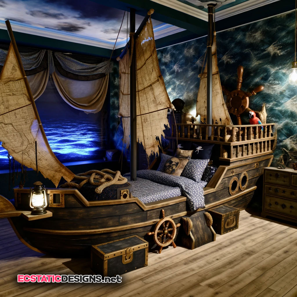pirate ship bed in bedroom