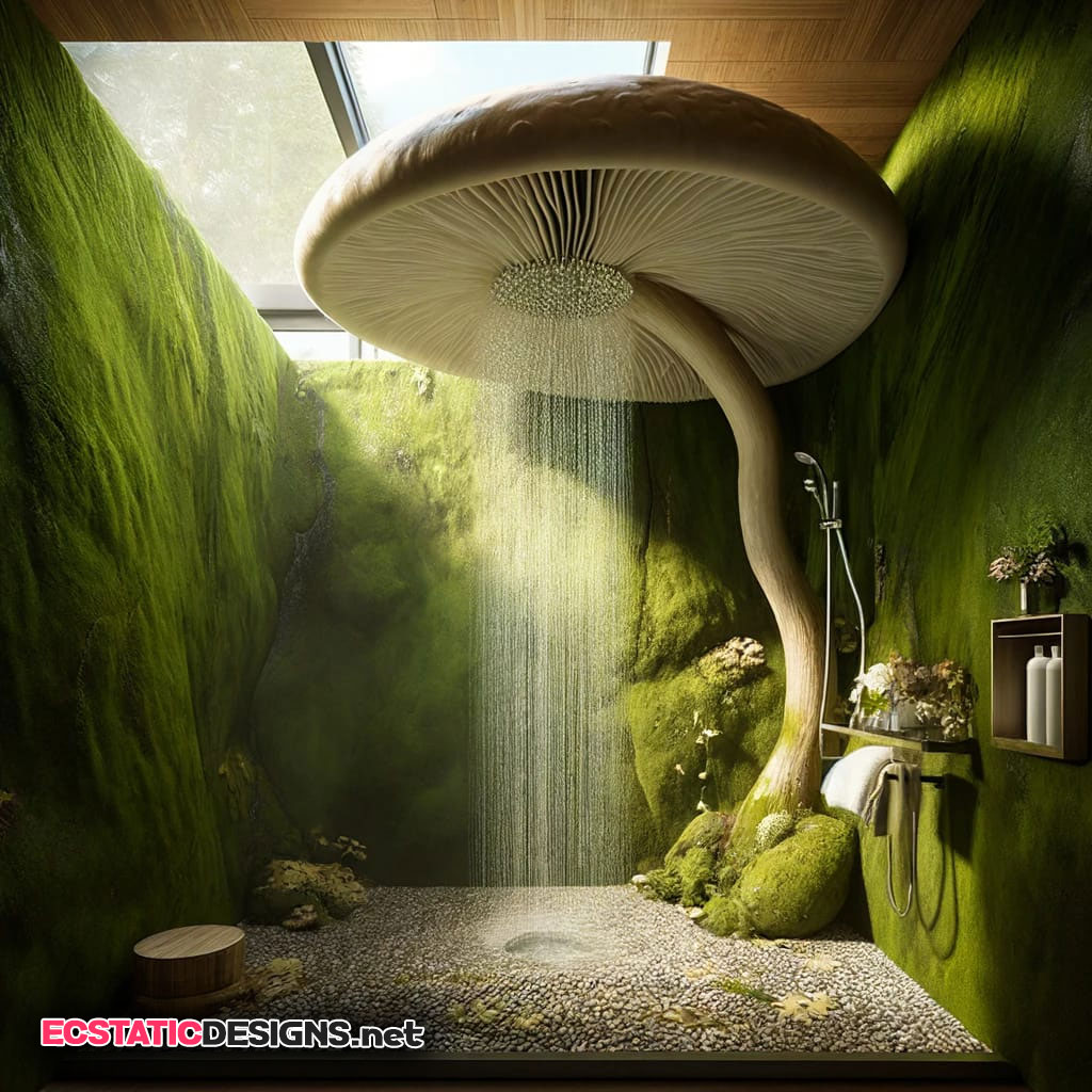 mushroom shower with moss